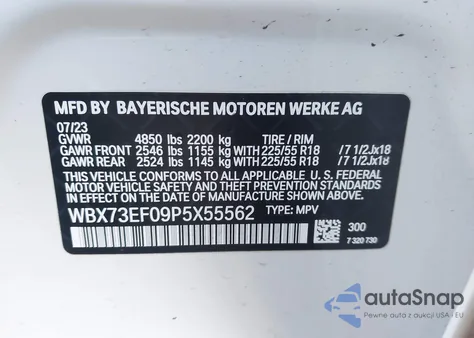 2023 BMW X1 xDrive28I из США, поврежденный, VIN WBX73EF09P5X55562